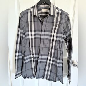 Burberry Men's Black and Gray Checkered Shirt M